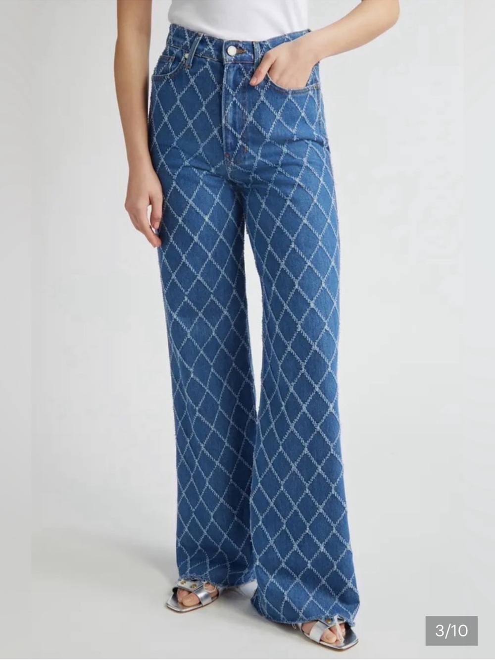 Veronica Beard Taylor Wide-Leg Diamond-Stitch Jeans - Blue